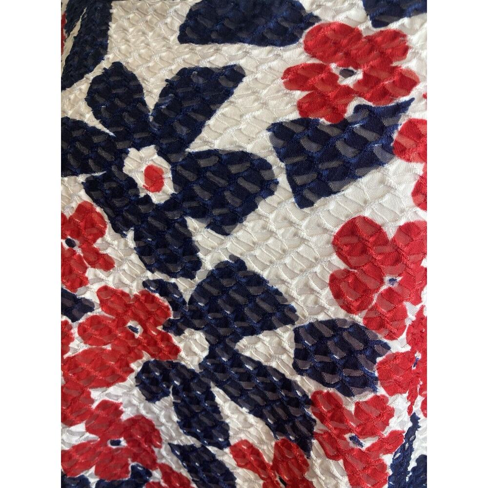 Womens Alfred Dunner Blue/Red/White Floral Short Sleeve Top XL Lined Square Neck - Picture 6 of 8